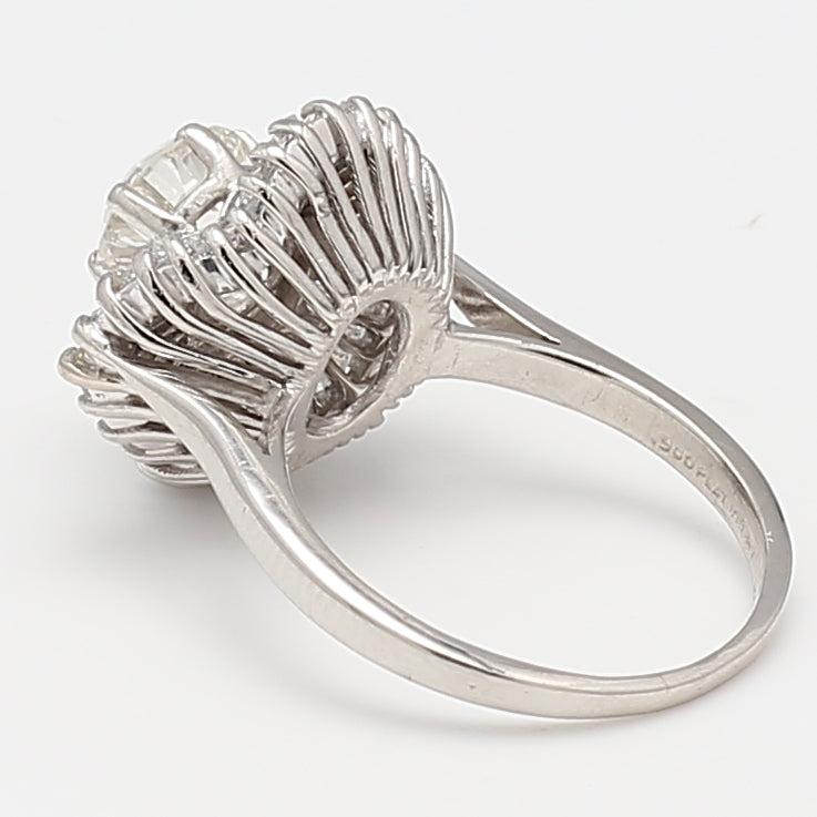 2.71 Carat Old European Cut and Baguette Diamond Platinum Cocktail Ring