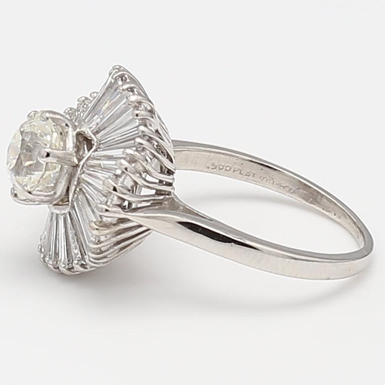 2.71 Carat Old European Cut and Baguette Diamond Platinum Cocktail Ring