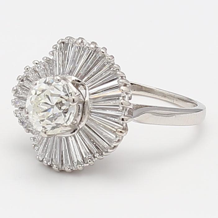2.71 Carat Old European Cut and Baguette Diamond Platinum Cocktail Ring