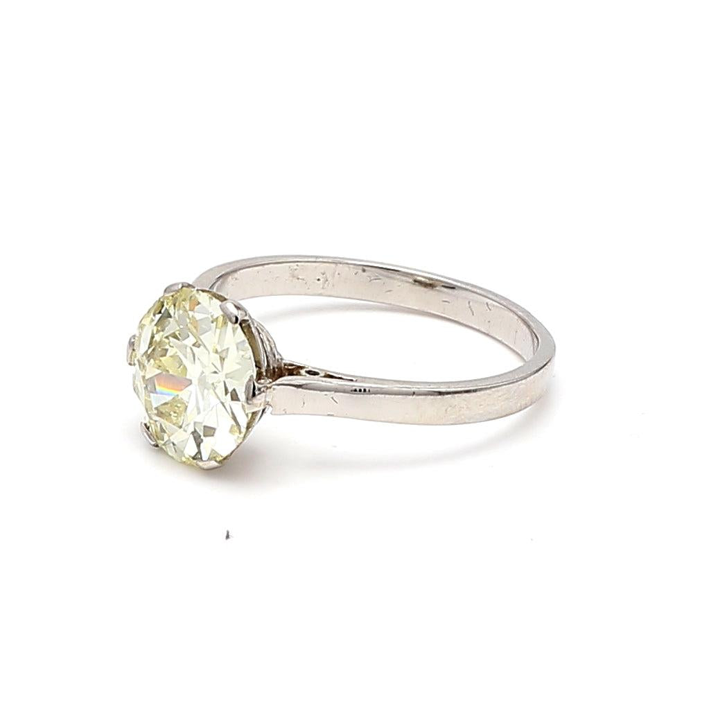 2.73 Carat Old European Cut Shape S-SI1 Diamond Platinum Engagement Ring