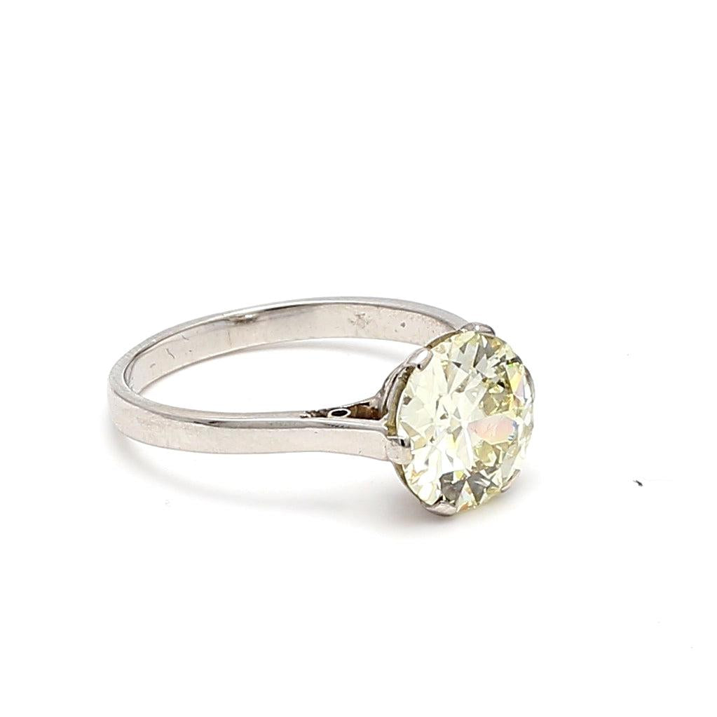 2.73 Carat Old European Cut Shape S-SI1 Diamond Platinum Engagement Ring