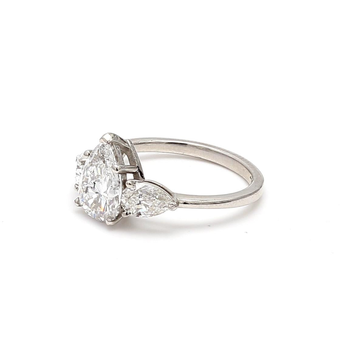 2.78 Carat Pear Shape D-I SI2-SI1 Diamond Platinum Engagement Ring