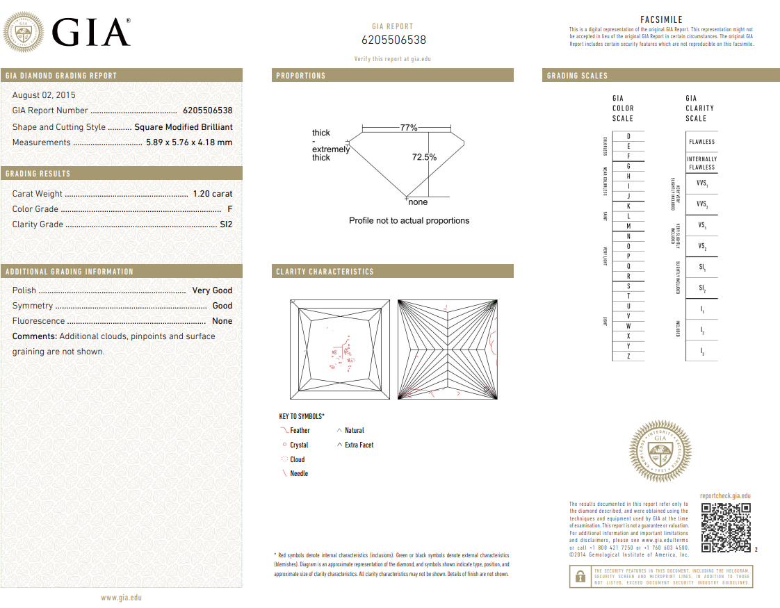 1.2 Carat Princess Cut Diamond F-SI2 Loose Natural GIA Certified