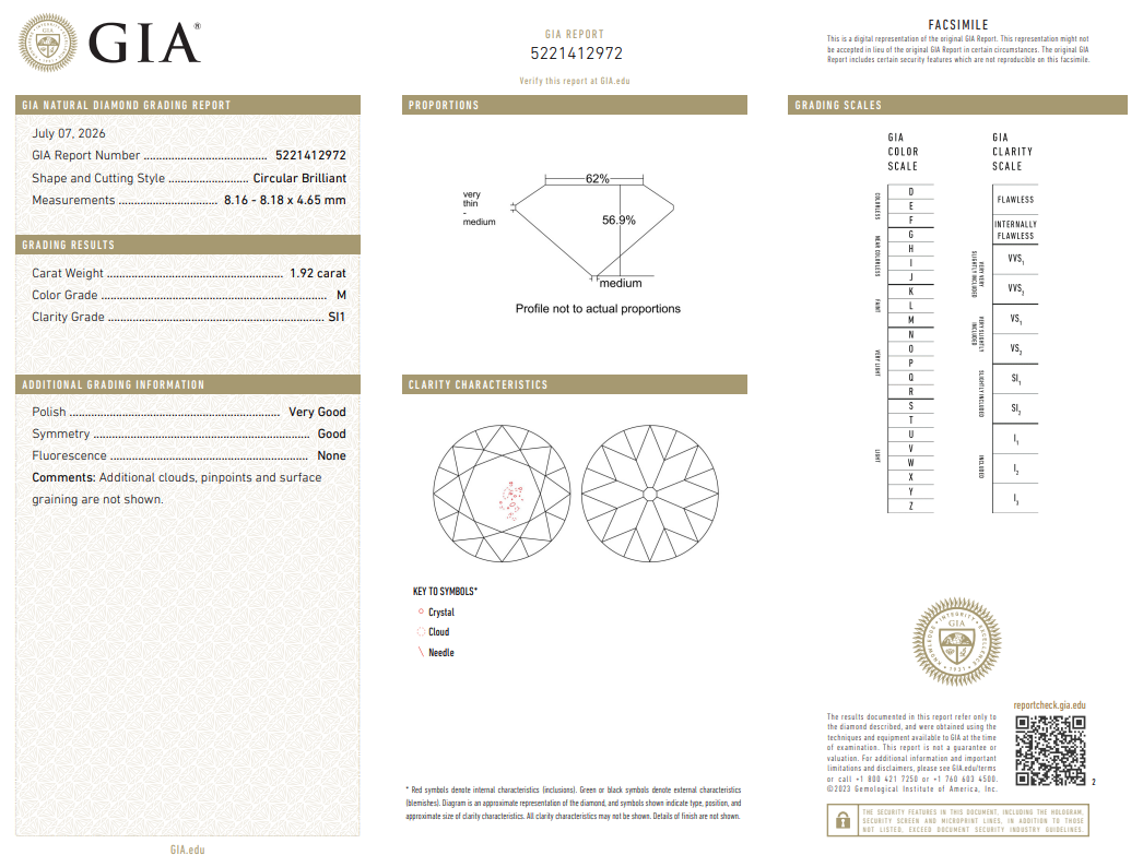 Natural 1.92 Carat Old European Cut Diamond M-SI1 with GIA Certificate