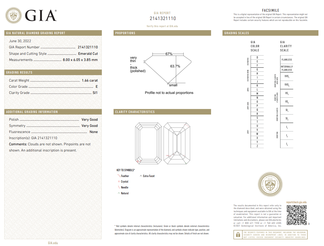 1.66 Ct Emerald Cut Diamond Loose E-SI1 with GIA Certificate