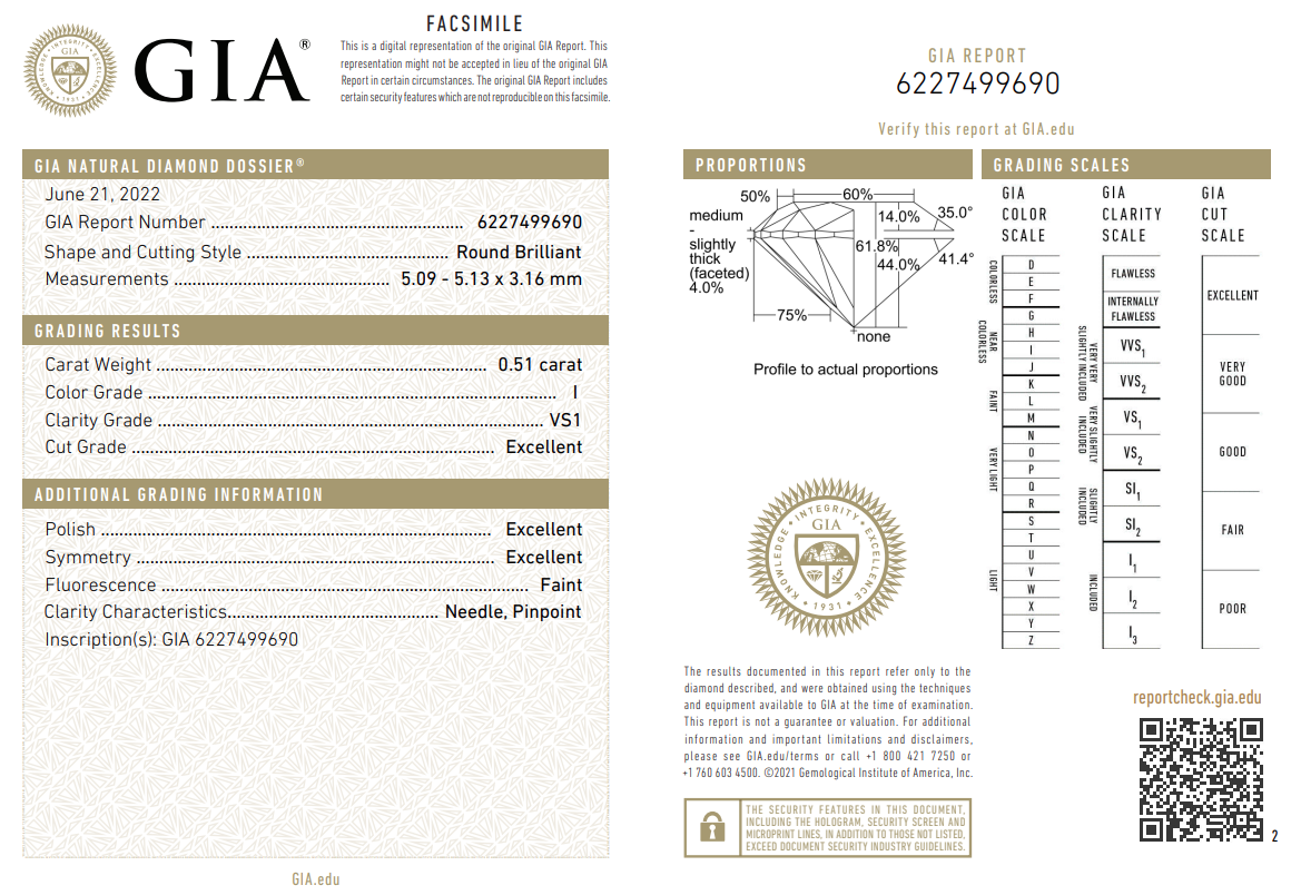 Loose 0.51 Carat Round Brilliant Diamond I-VS1 with GIA Certificate