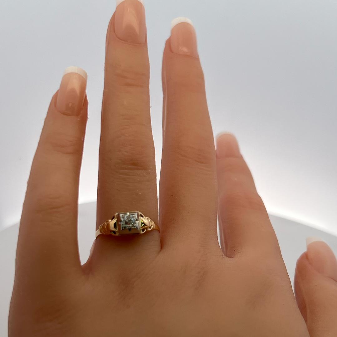 0.20ct Old European Cut H VS Diamond 18K Yellow Gold Art Deco Ring