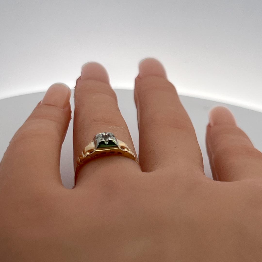 0.20ct Old European Cut H VS Diamond 18K Yellow Gold Art Deco Ring