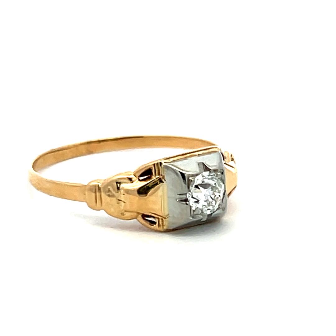0.20ct Old European Cut H VS Diamond 18K Yellow Gold Art Deco Ring