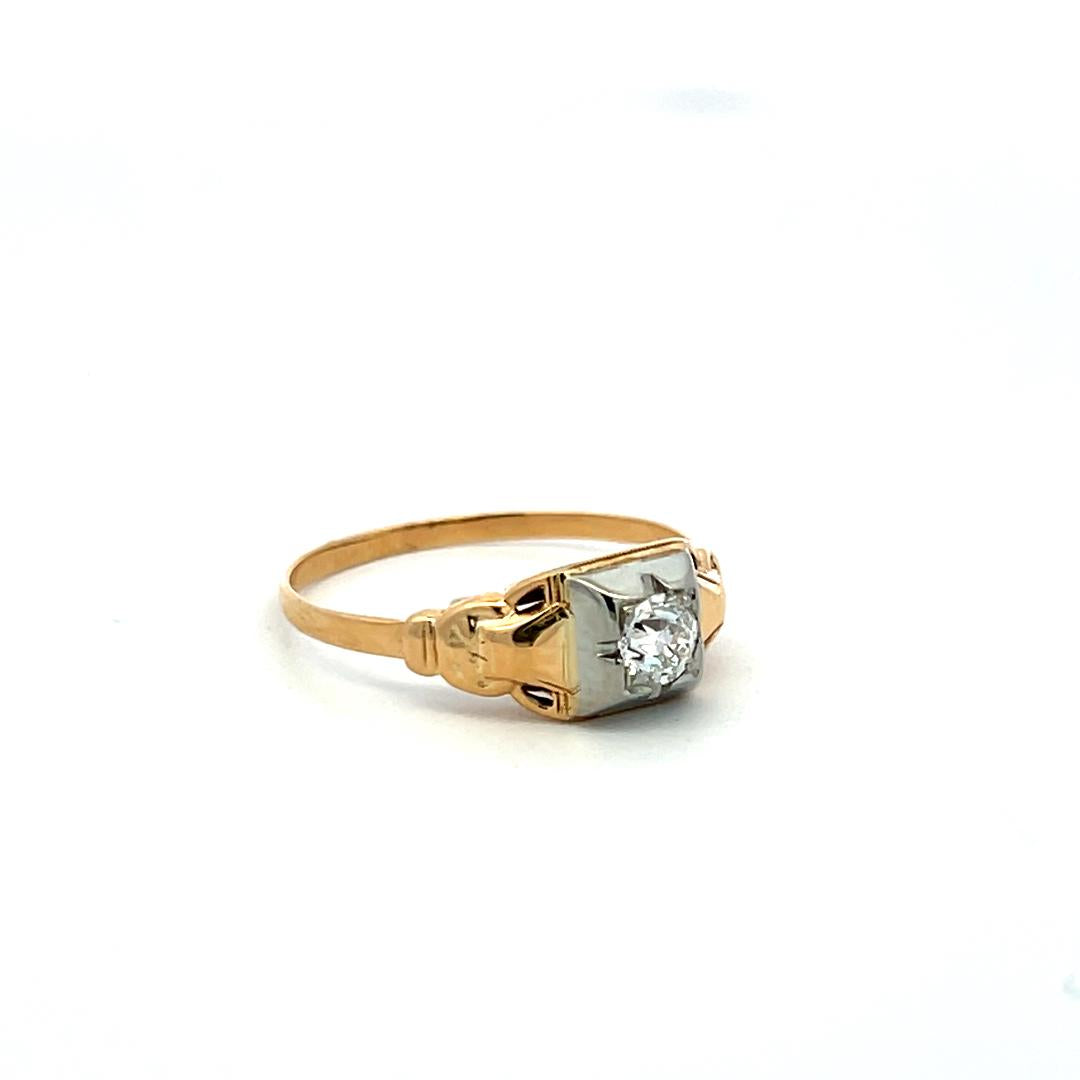 0.20ct Old European Cut H VS Diamond 18K Yellow Gold Art Deco Ring