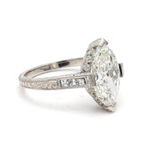 3.11 Carat Marquis Shape I VS2 and Asscher Cut I VS1 Diamond Platinum Engagement Ring