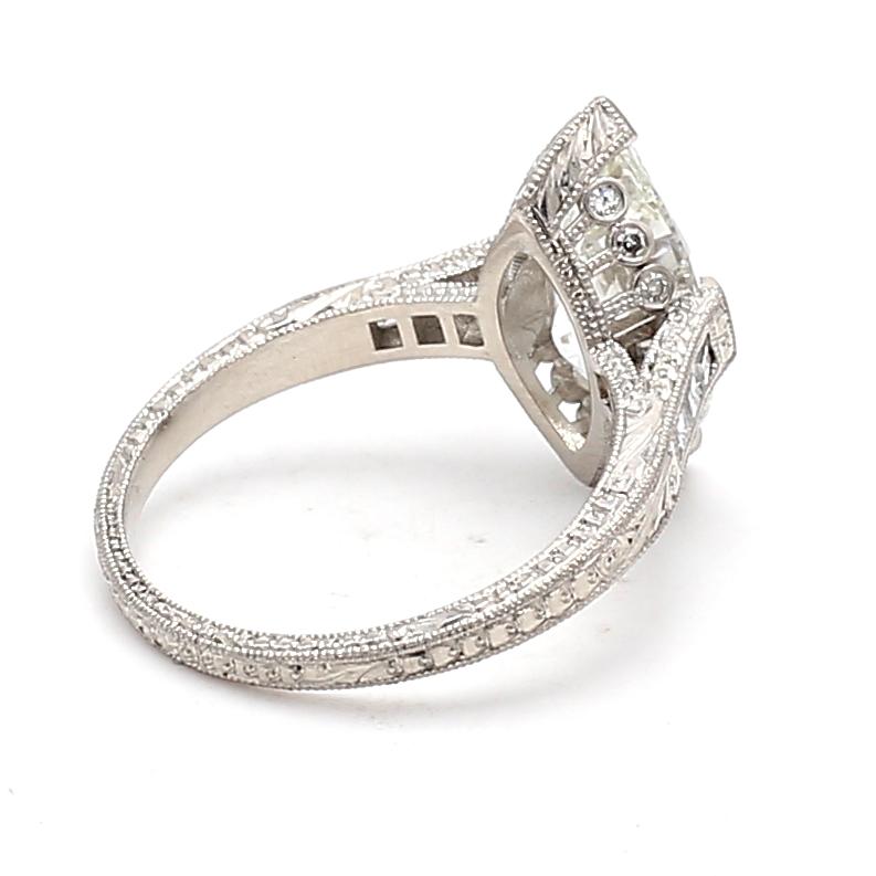 Platinum Engagement Ring with 3.11ct Antique Marquis & Asscher Diamonds GIA