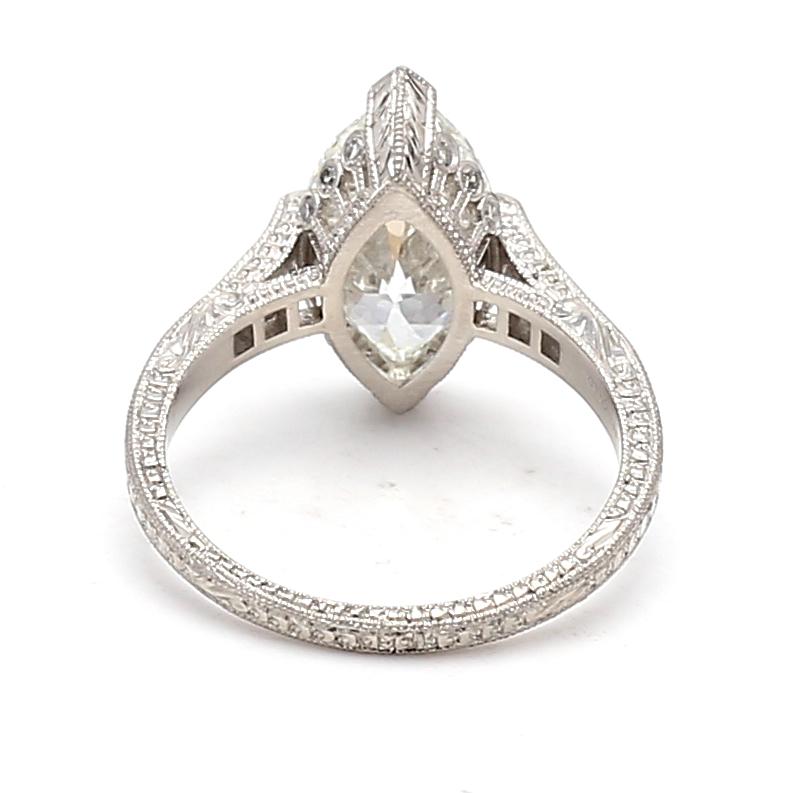 Platinum Engagement Ring with 3.11ct Antique Marquis & Asscher Diamonds GIA