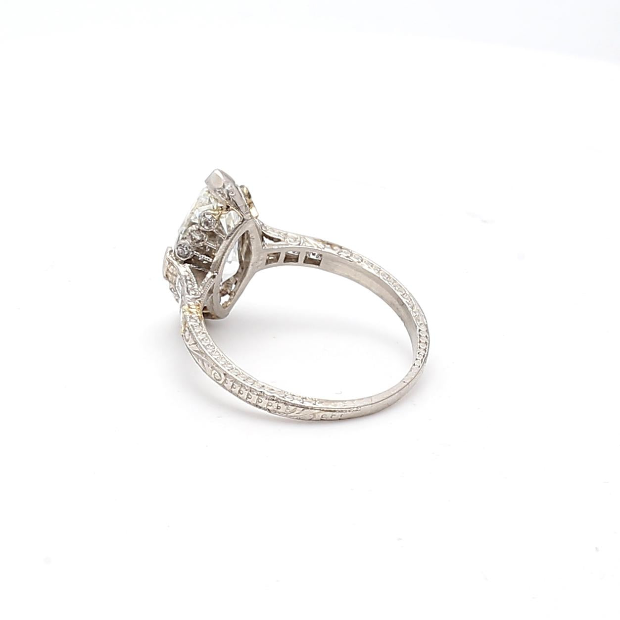 Platinum Engagement Ring with 3.11ct Antique Marquis & Asscher Diamonds GIA