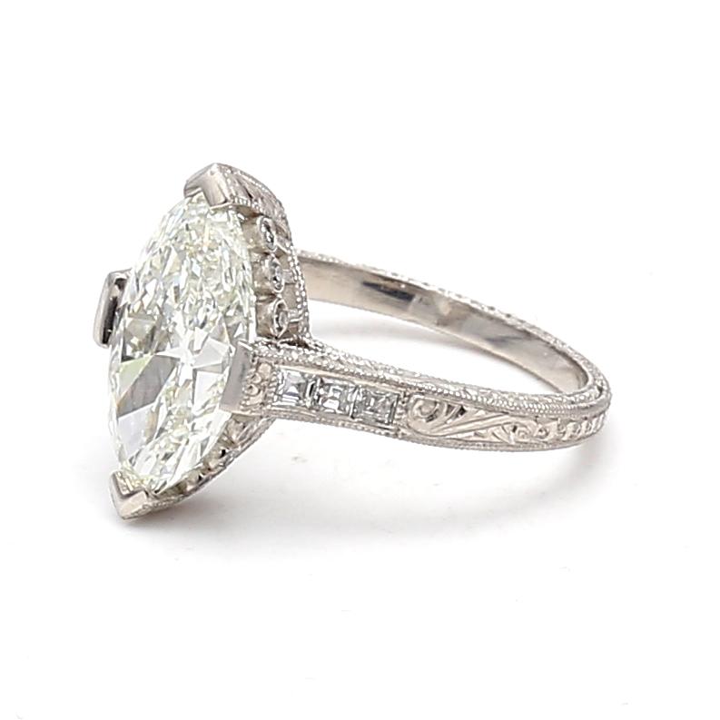 Platinum Engagement Ring with 3.11ct Antique Marquis & Asscher Diamonds GIA