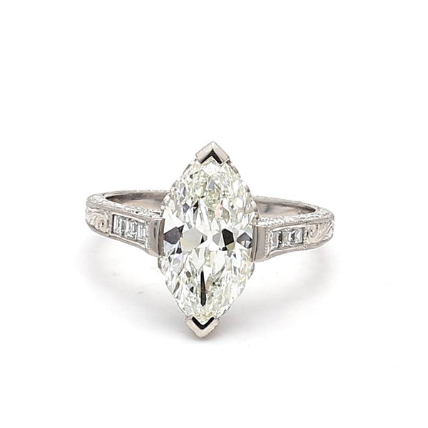 3.11 Carat Marquis Shape and Asscher Cut Diamond Platinum Engagement Ring