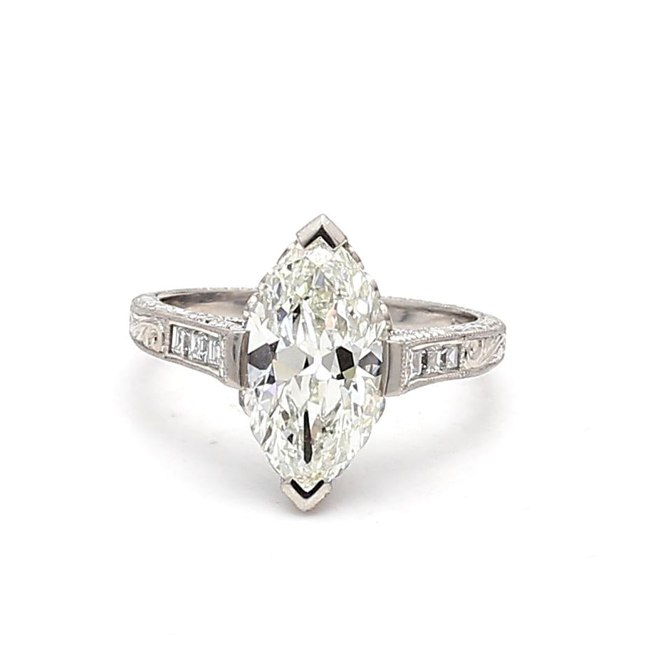 Platinum Engagement Ring with 3.11ct Antique Marquis & Asscher Diamonds GIA