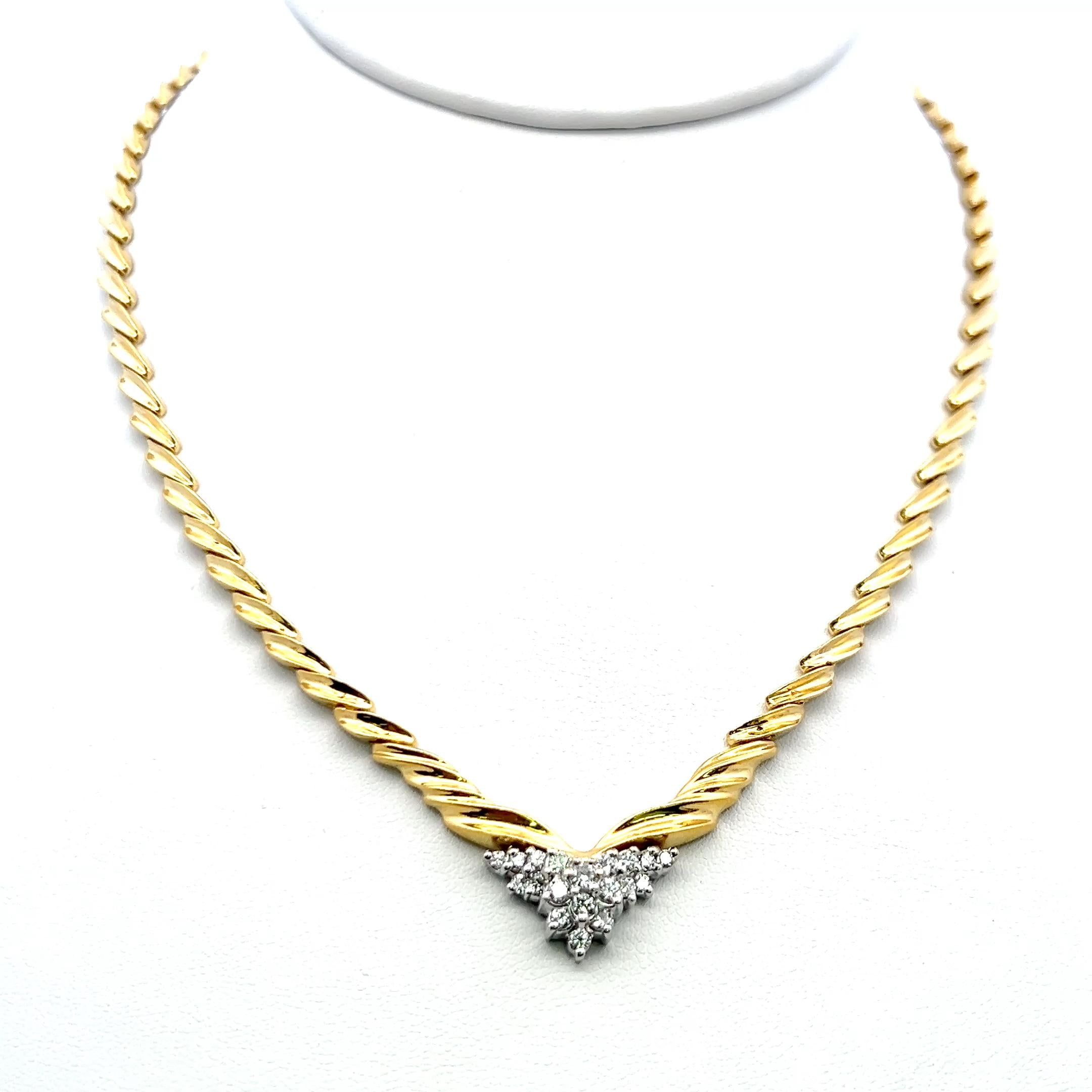 Vintage 18K Yellow Gold Collar Necklace with 0.65 Carat Round I VS Diamonds