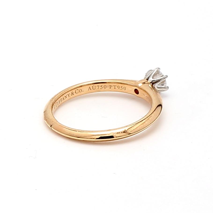 Tiffany & Co 18K YG Solitaire Ring with 0.18 Carat Round F VS1 Diamond Size 5