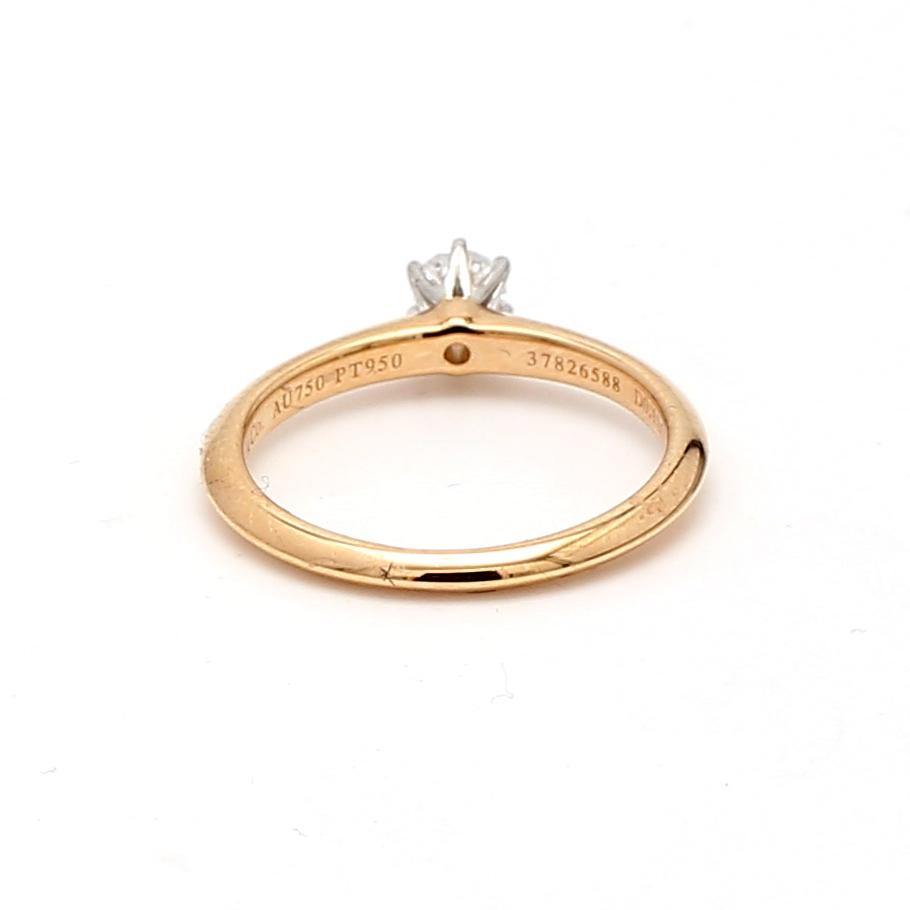 Tiffany & Co 18K YG Solitaire Ring with 0.18 Carat Round F VS1 Diamond Size 5