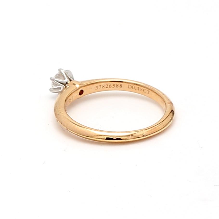 Tiffany & Co 18K YG Solitaire Ring with 0.18 Carat Round F VS1 Diamond Size 5
