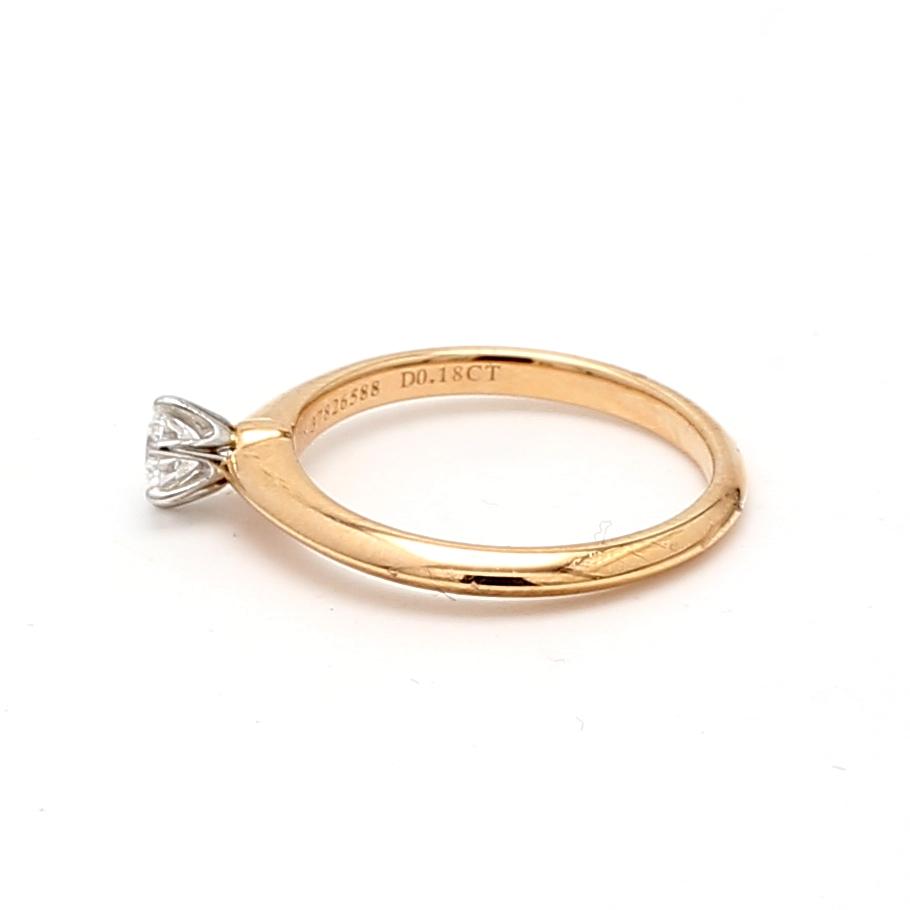 Tiffany & Co 18K YG Solitaire Ring with 0.18 Carat Round F VS1 Diamond Size 5