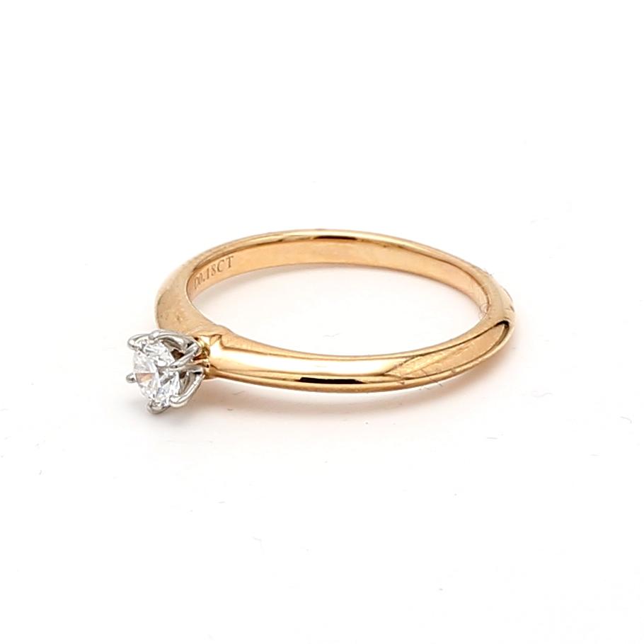 Tiffany & Co 18K YG Solitaire Ring with 0.18 Carat Round F VS1 Diamond Size 5