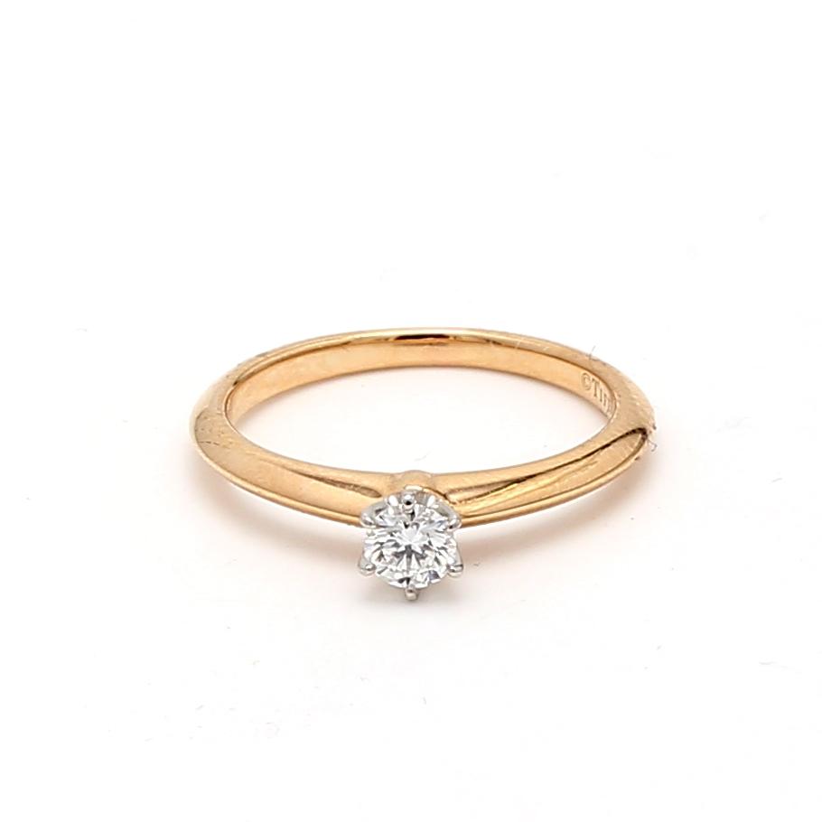 Tiffany & Co 18K YG Solitaire Ring with 0.18 Carat Round F VS1 Diamond Size 5