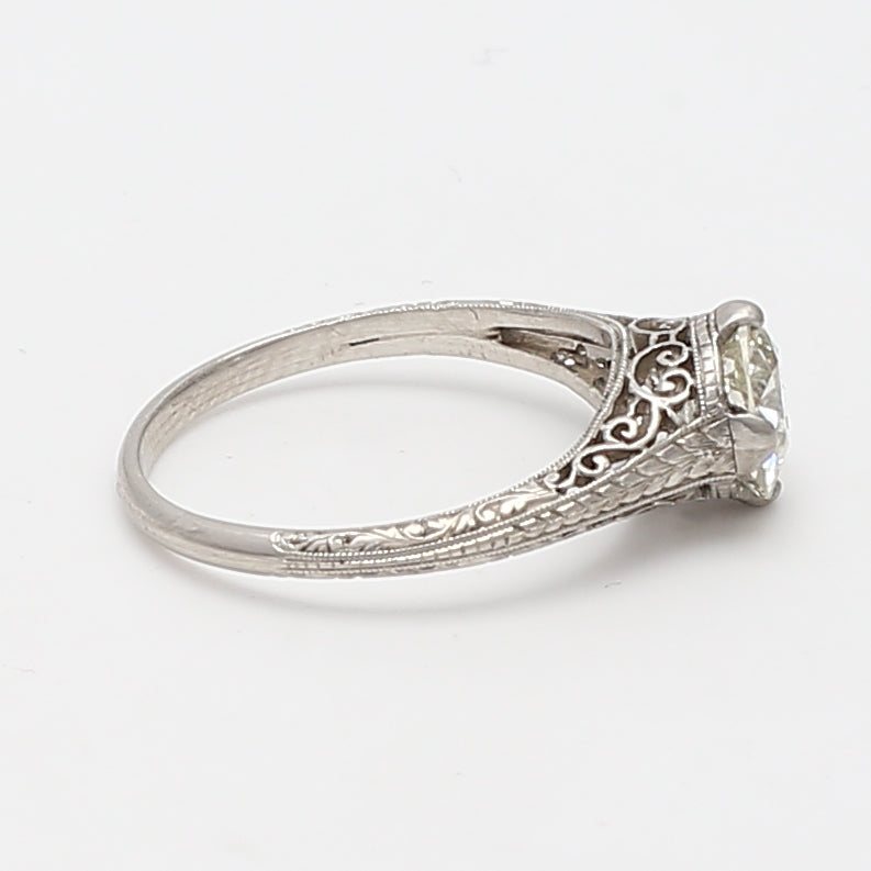 1.11 Carat Old European Cut L VVS2 Diamond Platinum Engagement Ring