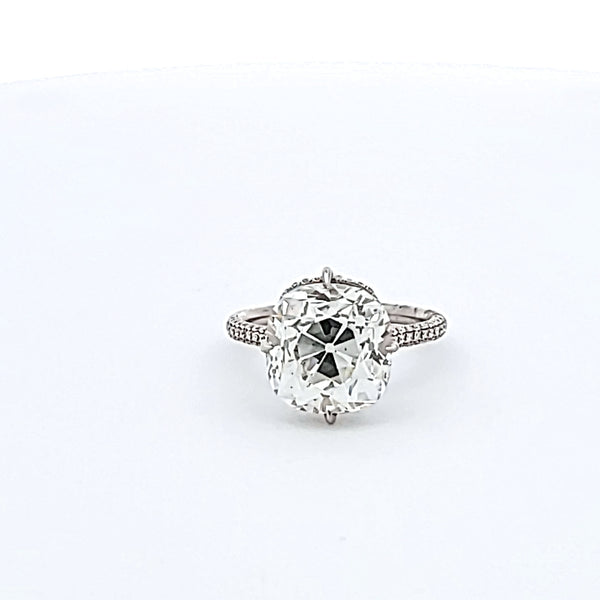 6.65 Carat Old Miner Cut H SI2 Diamond Platinum Engagement Ring