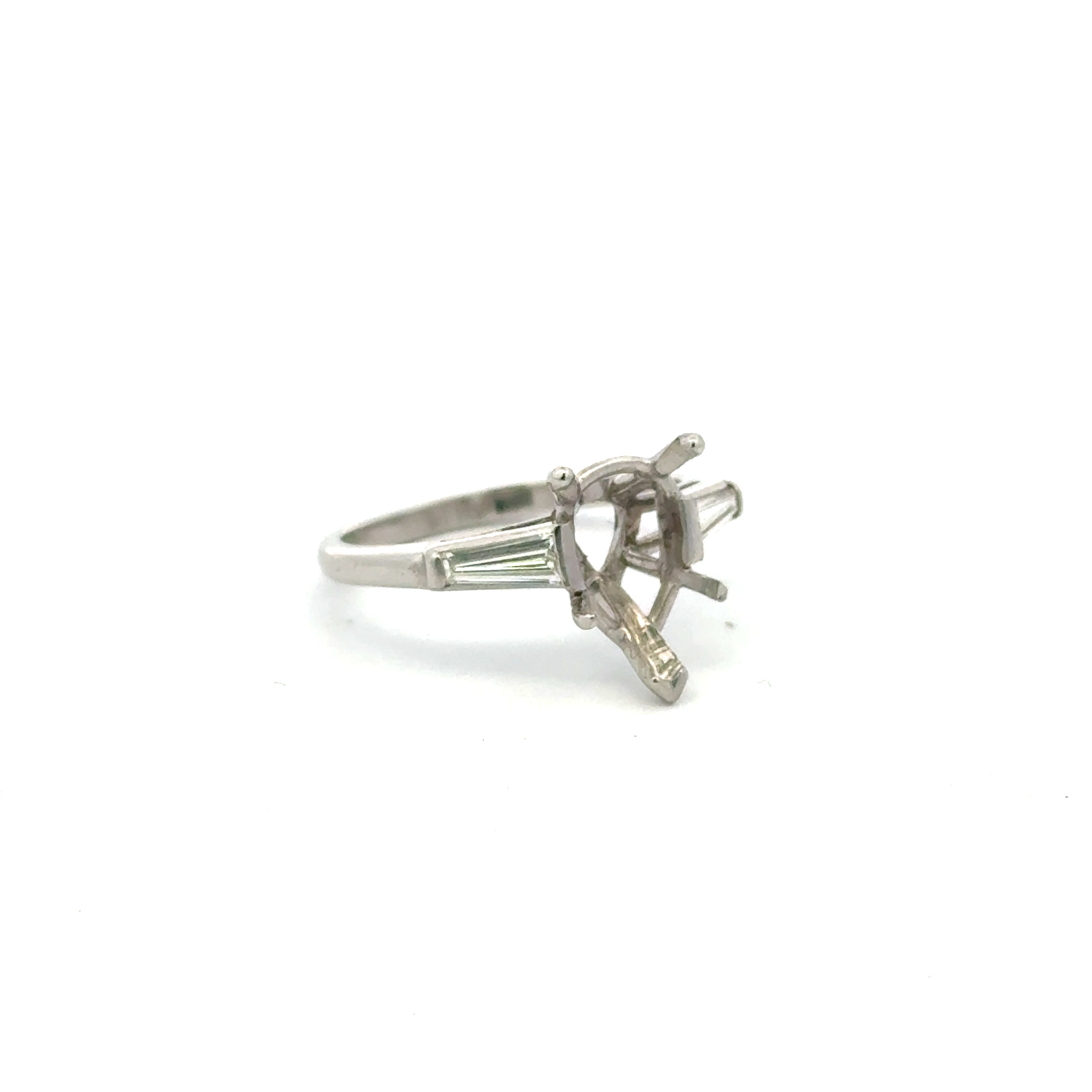 0.36 Carat Tapered Baguette Shape G VS1 Diamond Platinum Semi Mount Ring