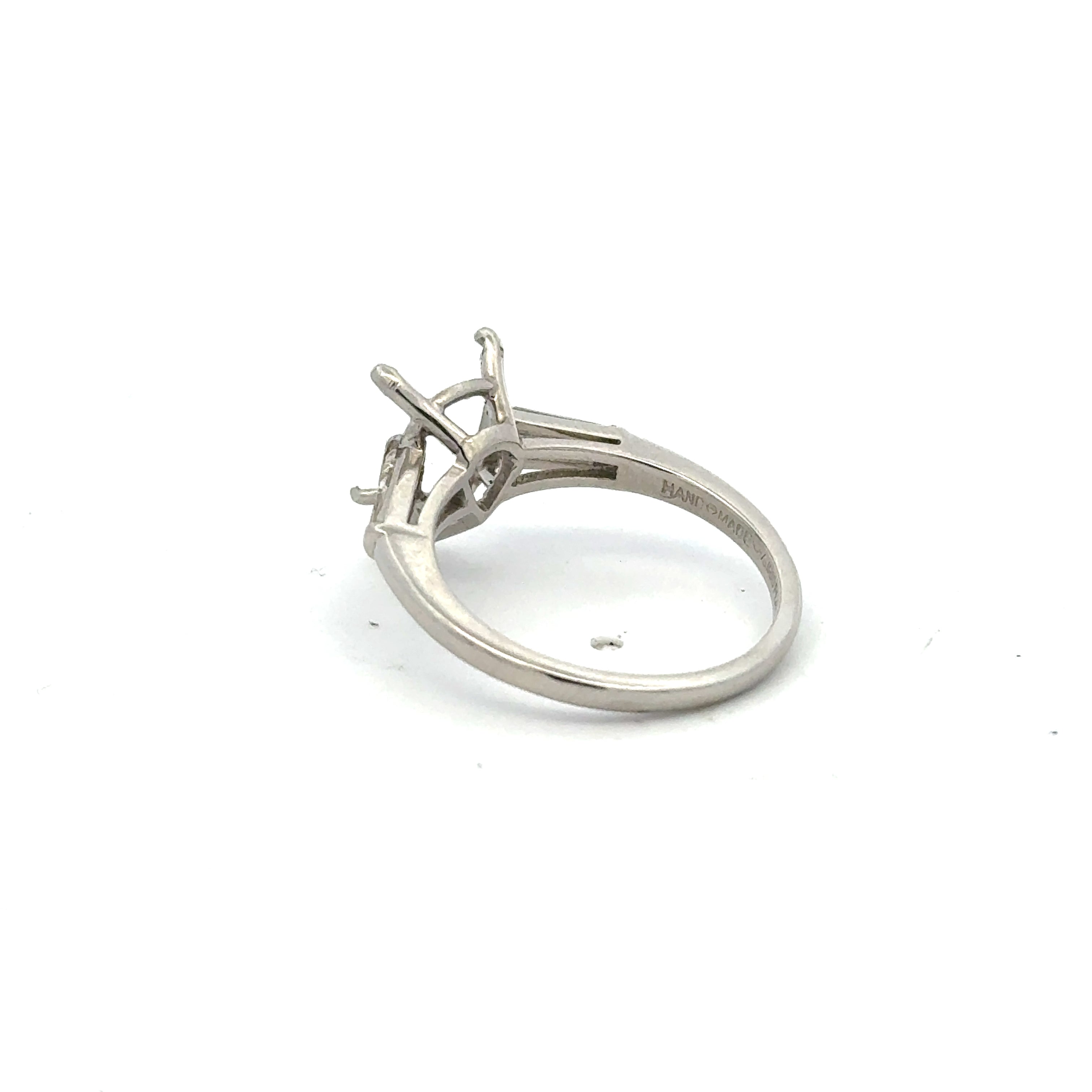 0.36 Carat Tapered Baguette Shape G VS1 Diamond Platinum Semi Mount Ring