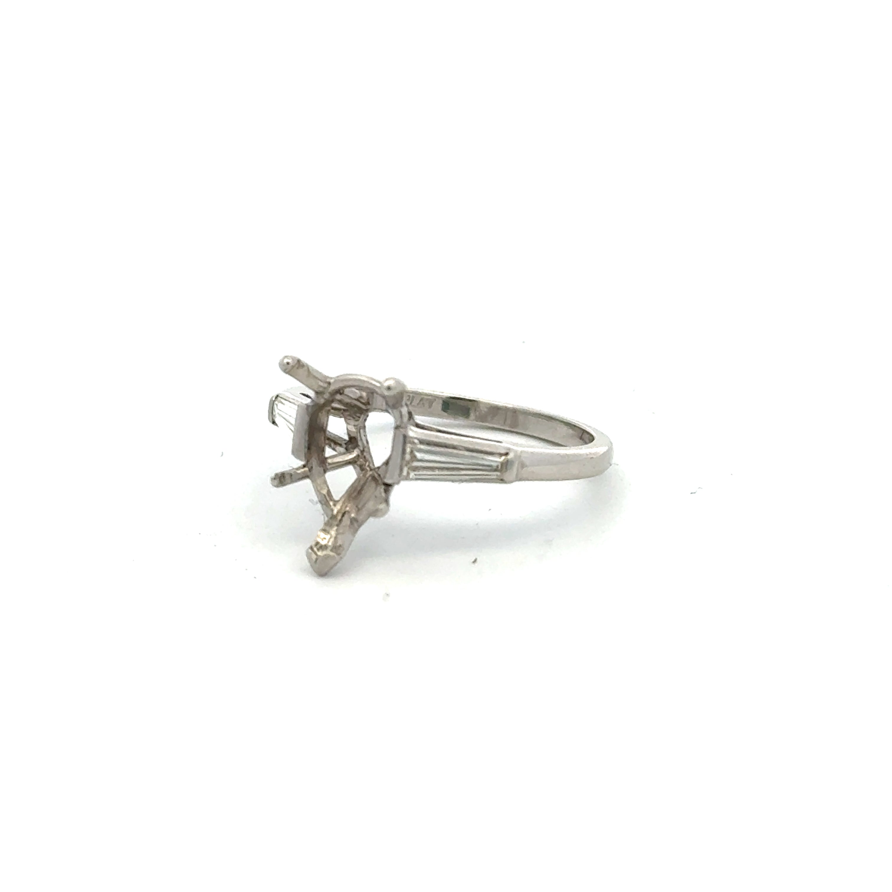 0.36 Carat Tapered Baguette Shape G VS1 Diamond Platinum Semi Mount Ring