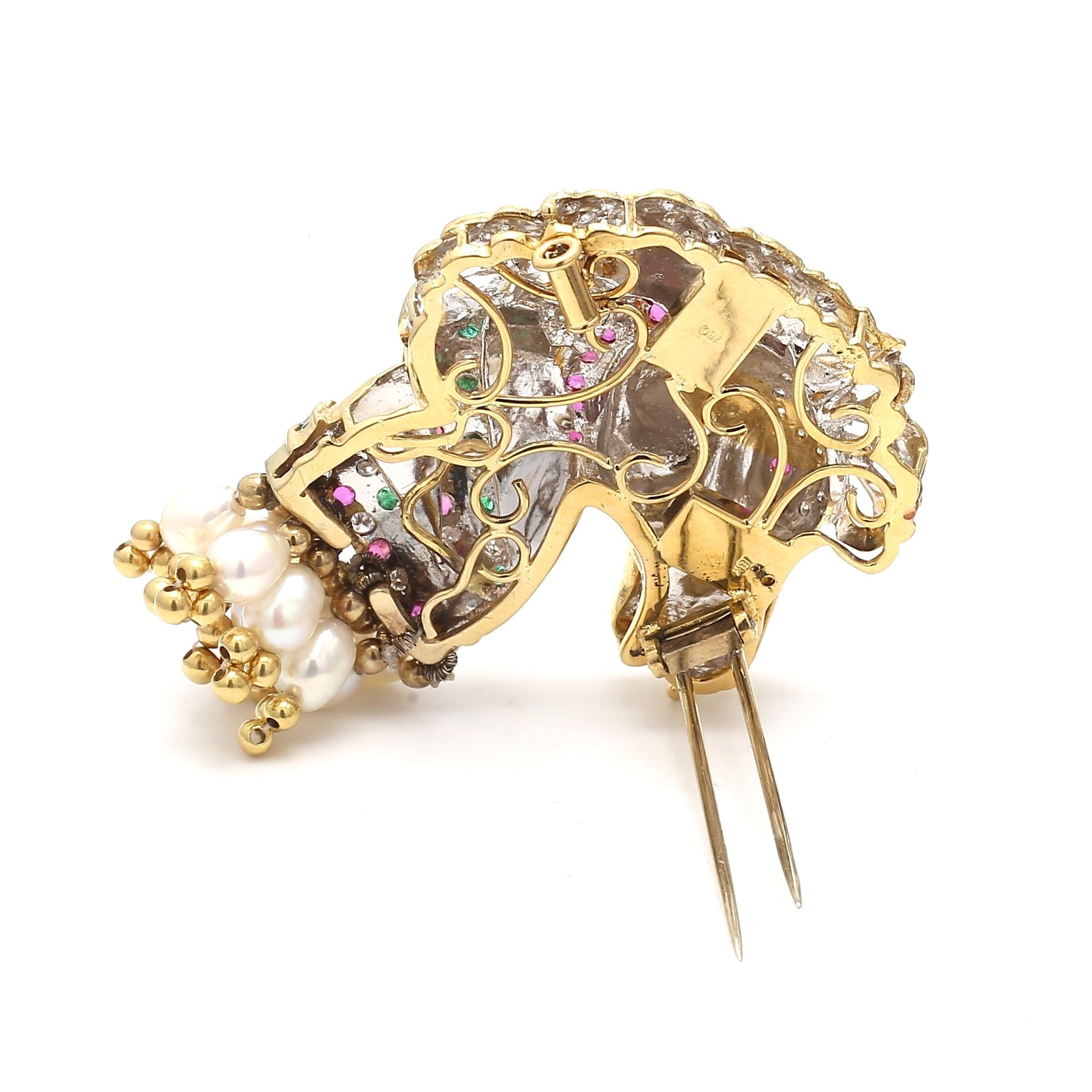 18K Gold Horse Pin Brooch with 1.95ct Diamonds 0.66ct Ruby 0.3ct Emerald