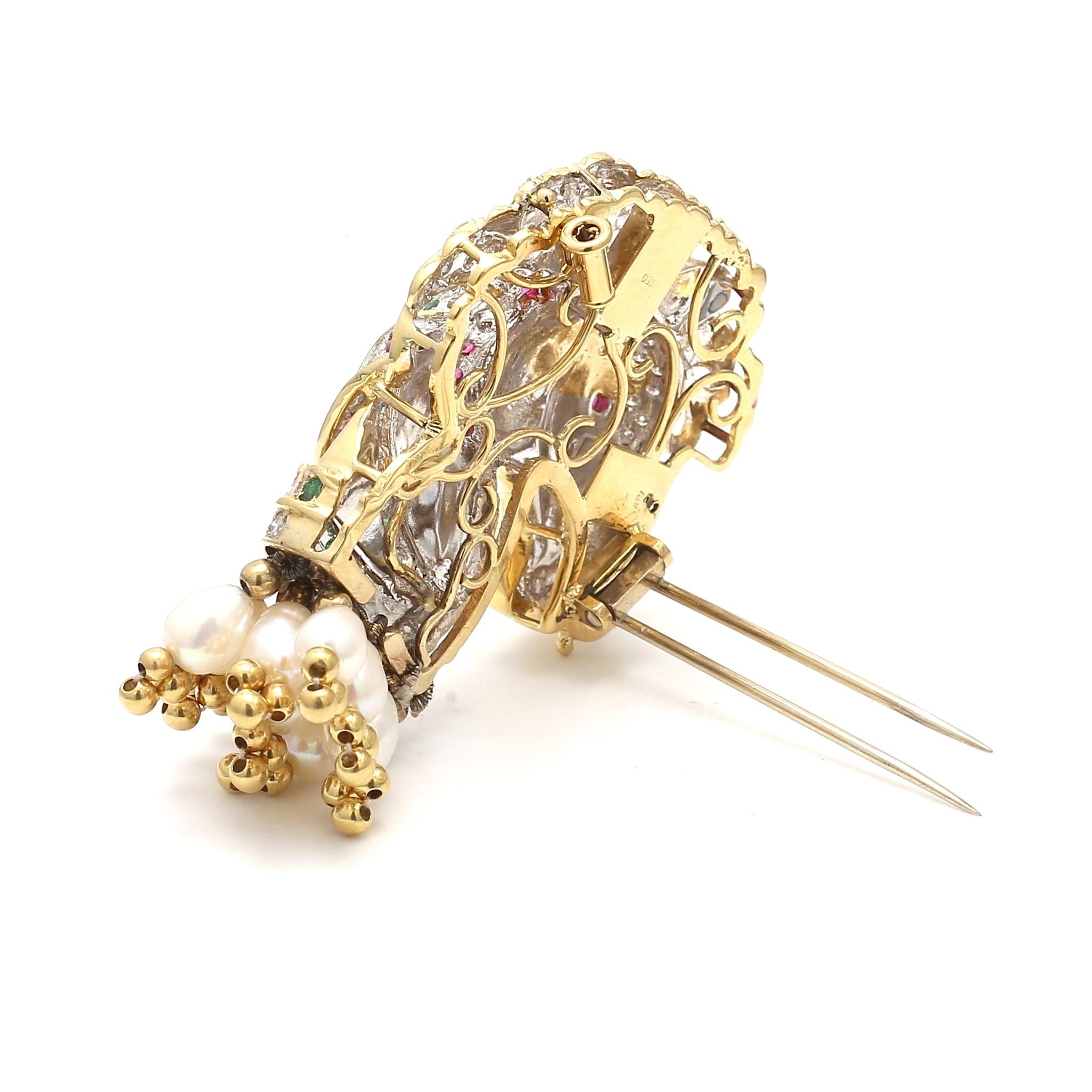 18K Gold Horse Pin Brooch with 1.95ct Diamonds 0.66ct Ruby 0.3ct Emerald