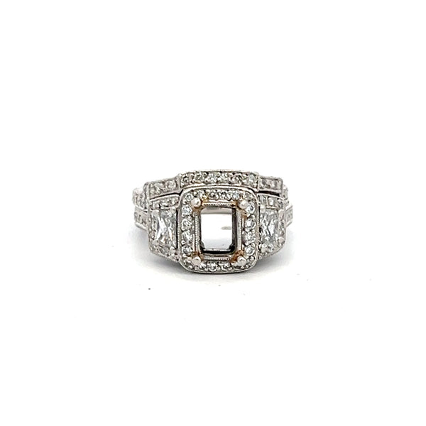 0.95 Carat Trapezoid Shape and Round Diamond Platinum Semi Mount Ring