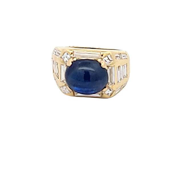 Vintage 1.75 Carat Diamond 4.92 Carat Sapphire 18 Karat Yellow Gold Gems Stone Ring