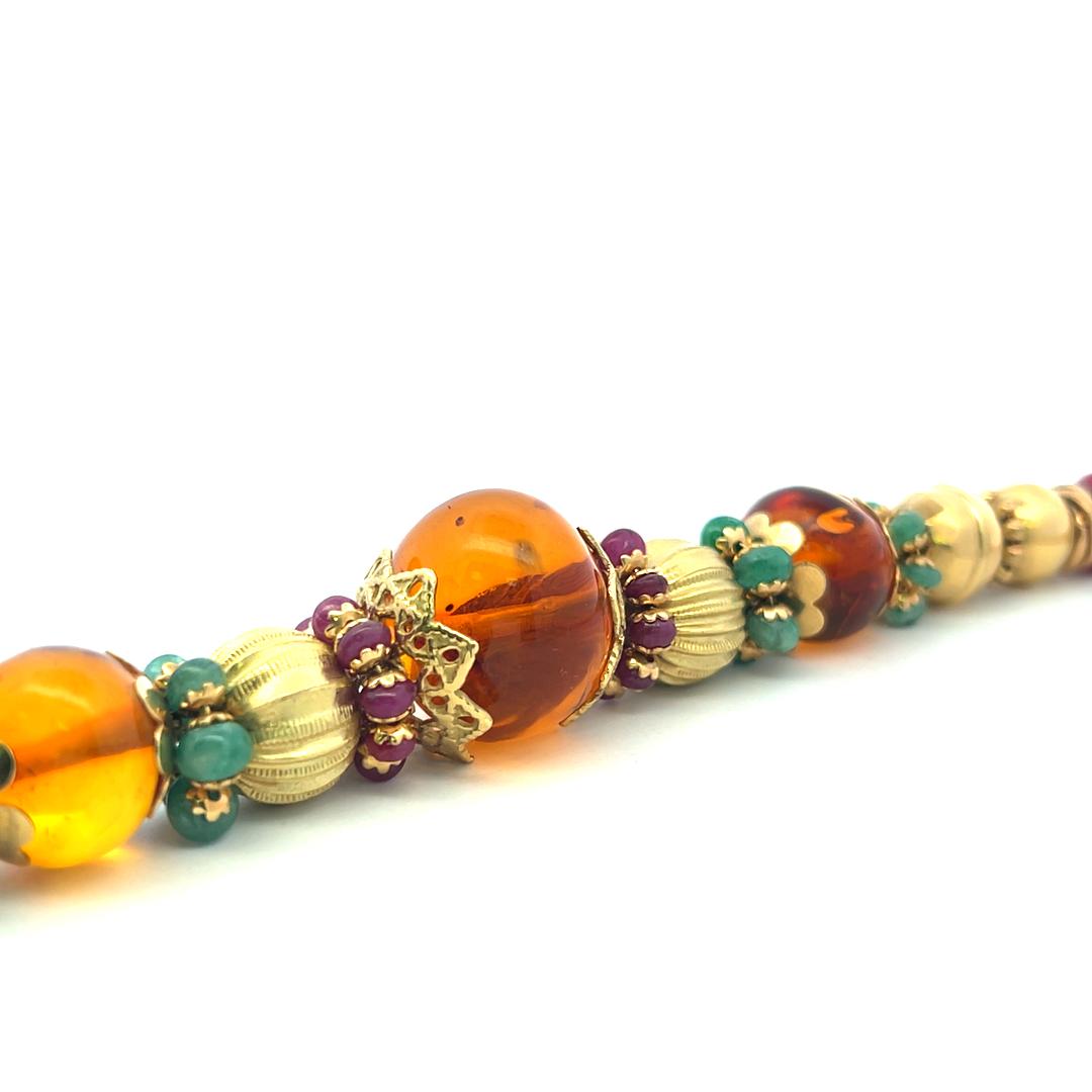 Vintage 22 Karat Yellow Gold Beaded Necklace Amber and other Gems 18 Inch