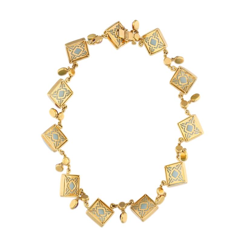 Vintage Jade and Ruby 18 Karat Yellow Gold Necklace