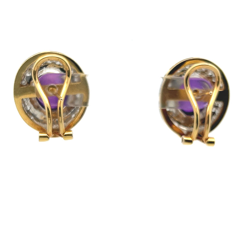 6.30 Carat Amethysts 0.95 Carat Round Diamond 14K Yellow Gold Clip On Earrings