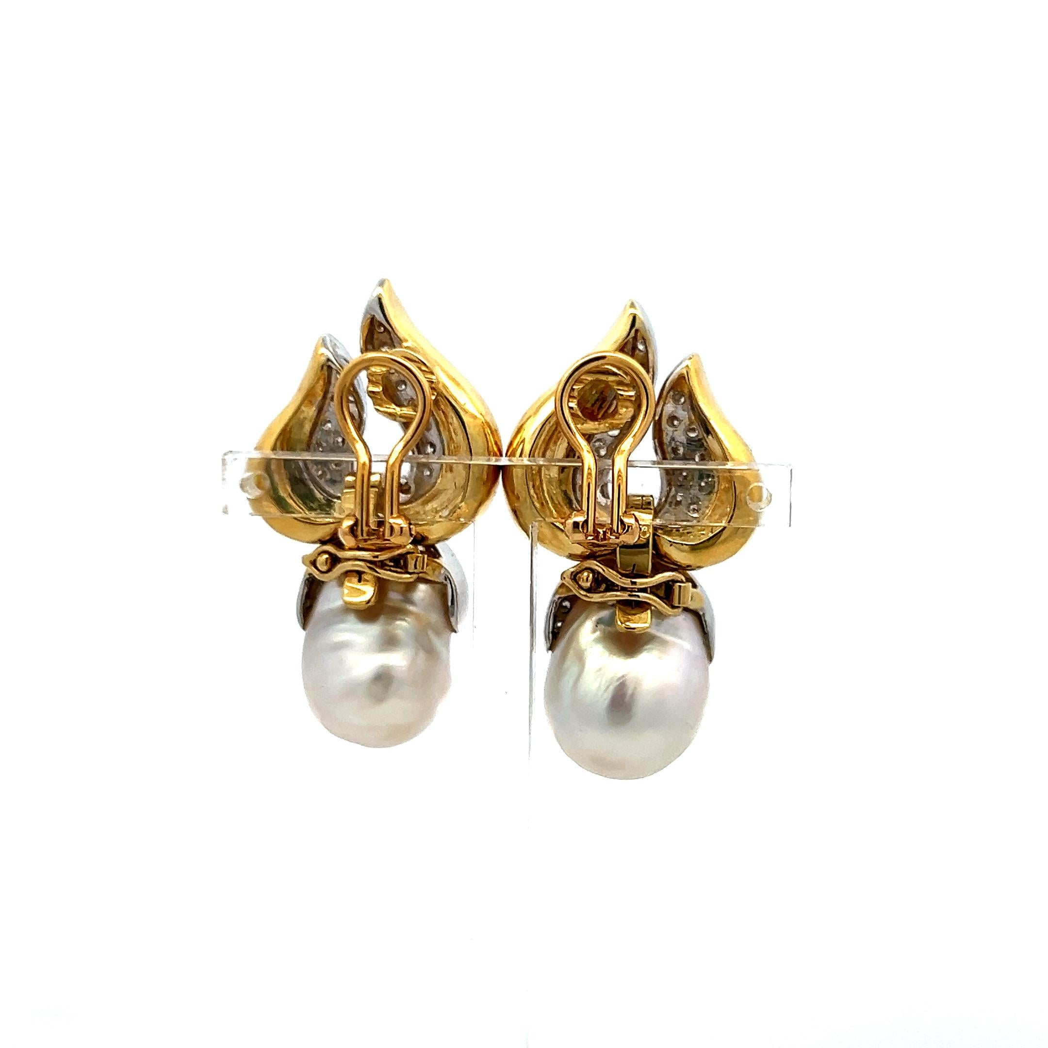 11.7–13.5mm Pearl 1.04ct H SI-VS Diamond 18K Yellow Gold Clip-On Earrings