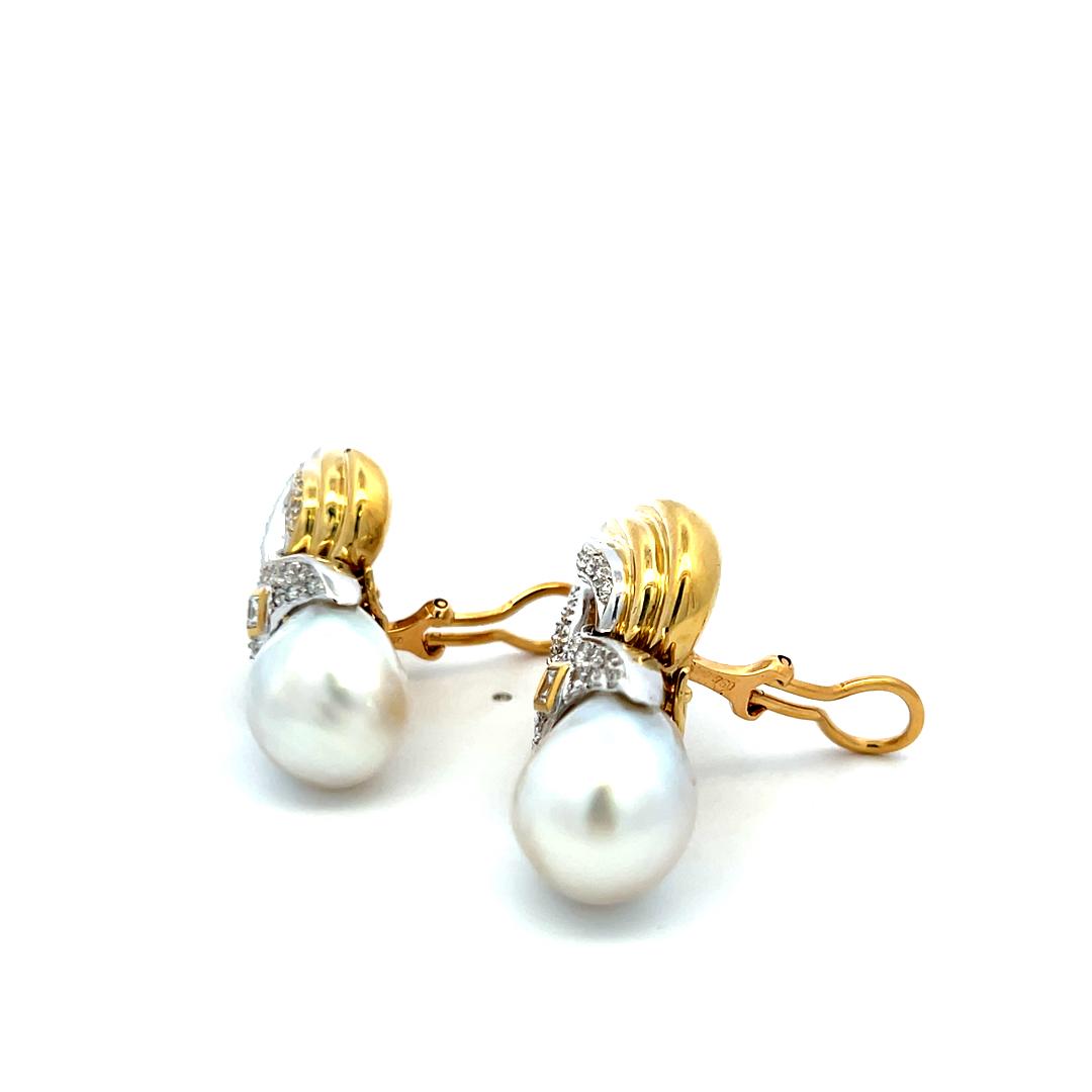 11.7–13.5mm Pearl 1.04ct H SI-VS Diamond 18K Yellow Gold Clip-On Earrings