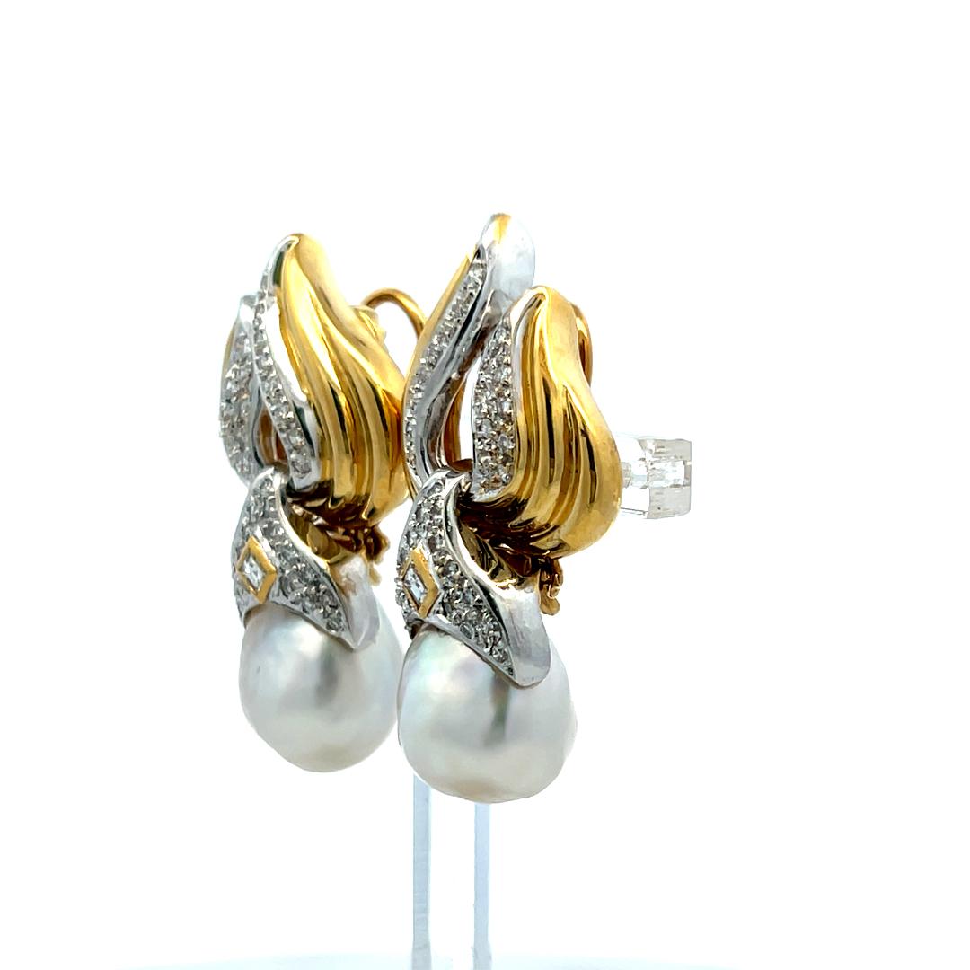 11.7–13.5mm Pearl 1.04ct H SI-VS Diamond 18K Yellow Gold Clip-On Earrings