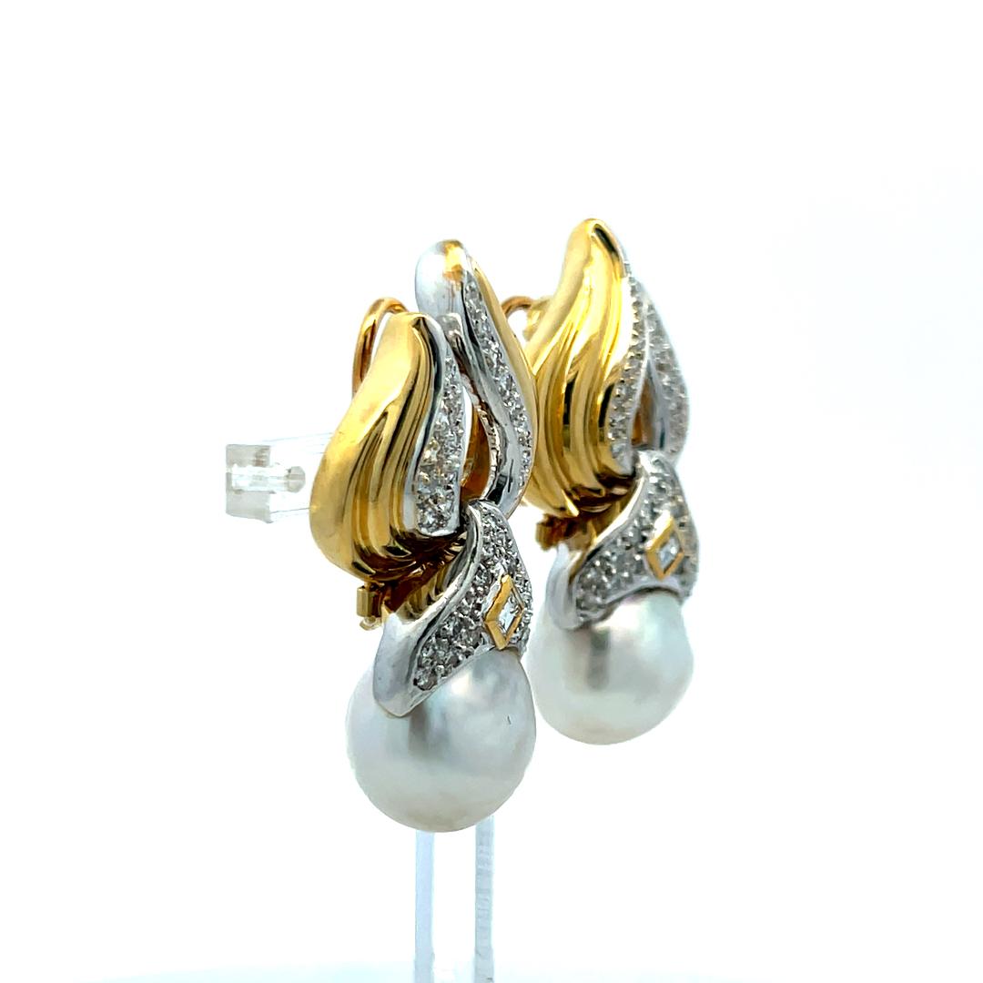 11.7–13.5mm Pearl 1.04ct H SI-VS Diamond 18K Yellow Gold Clip-On Earrings