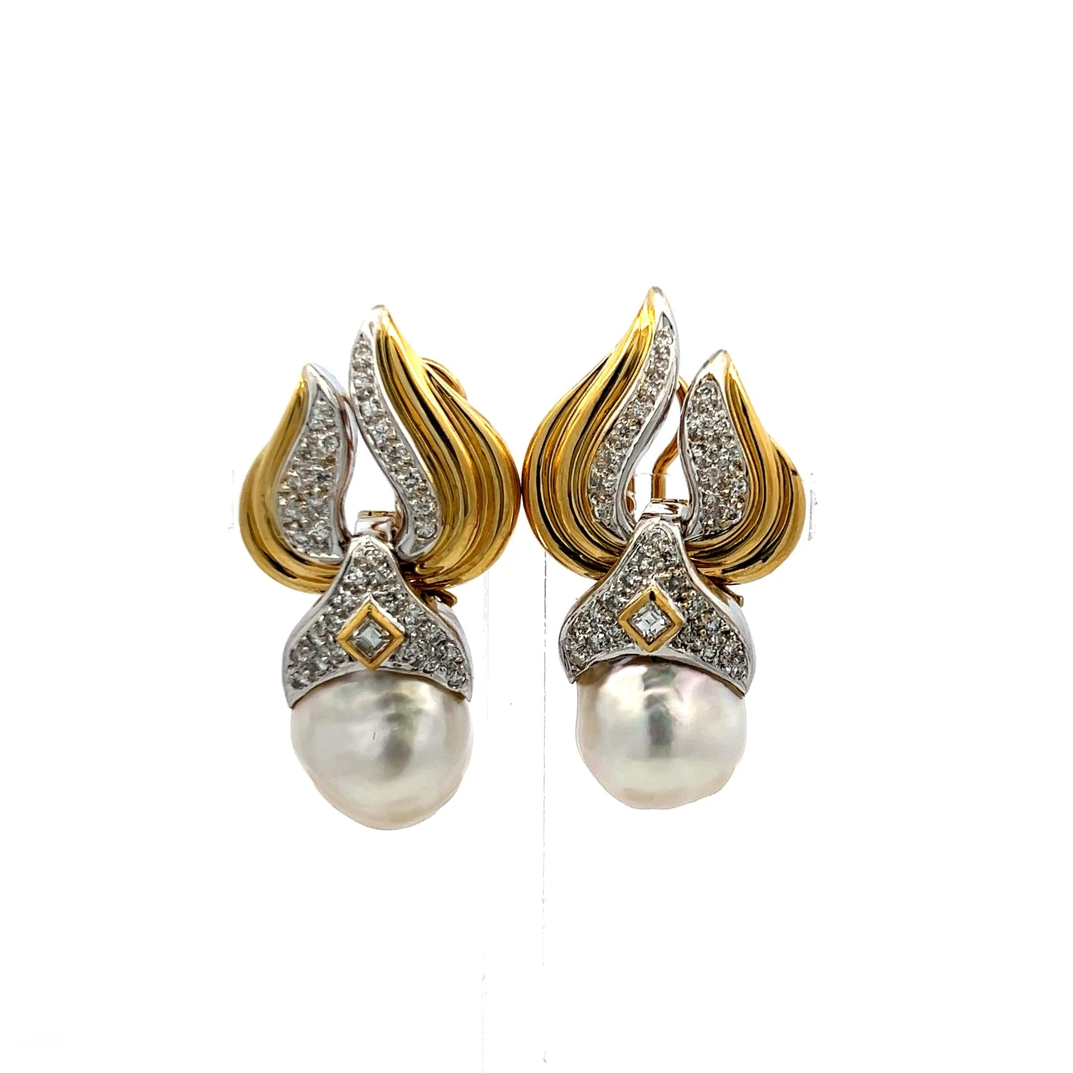 11.7–13.5mm Pearl 1.04ct H SI-VS Diamond 18K Yellow Gold Clip-On Earrings
