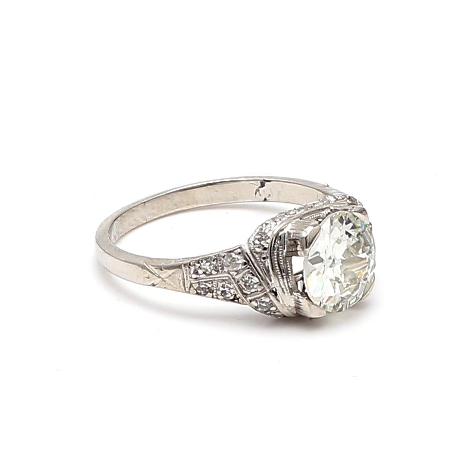 Platinum Engagement Ring with 1.89 Carat Old European Diamond L VVS2 GIA