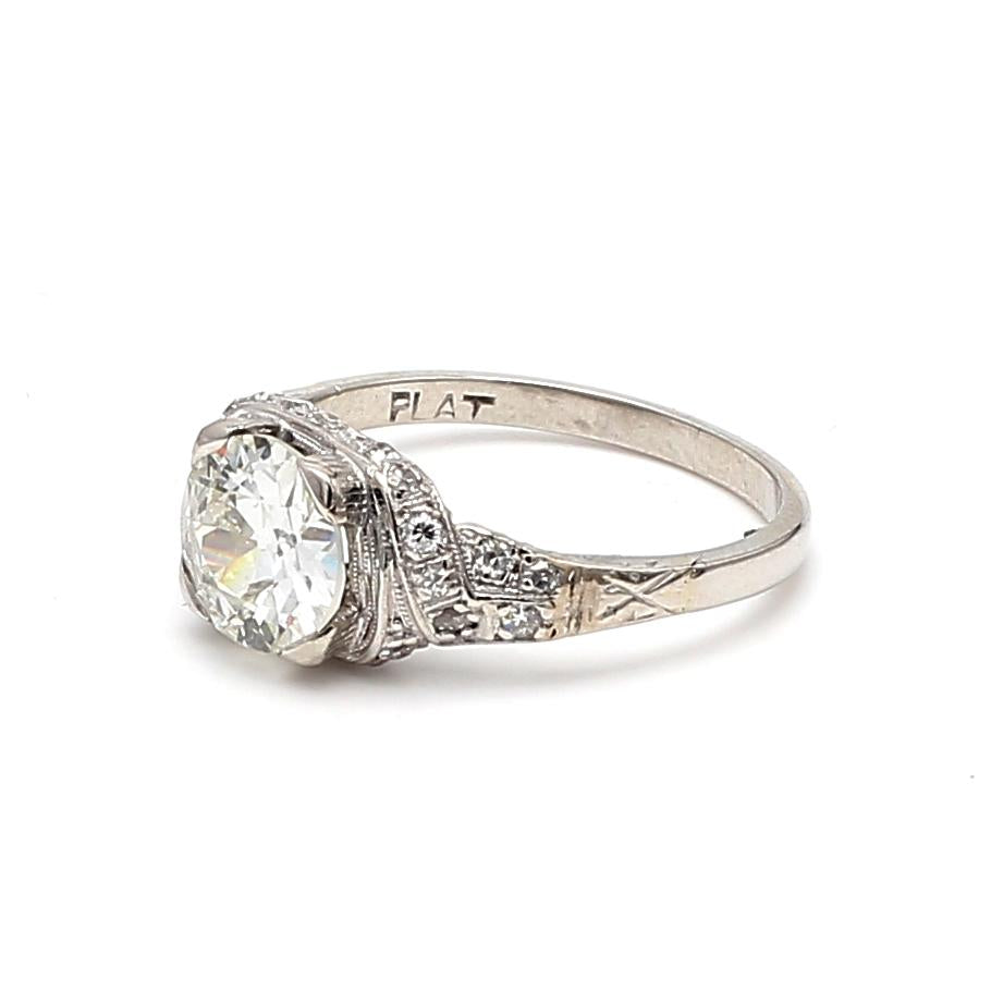 Platinum Engagement Ring with 1.89 Carat Old European Diamond L VVS2 GIA