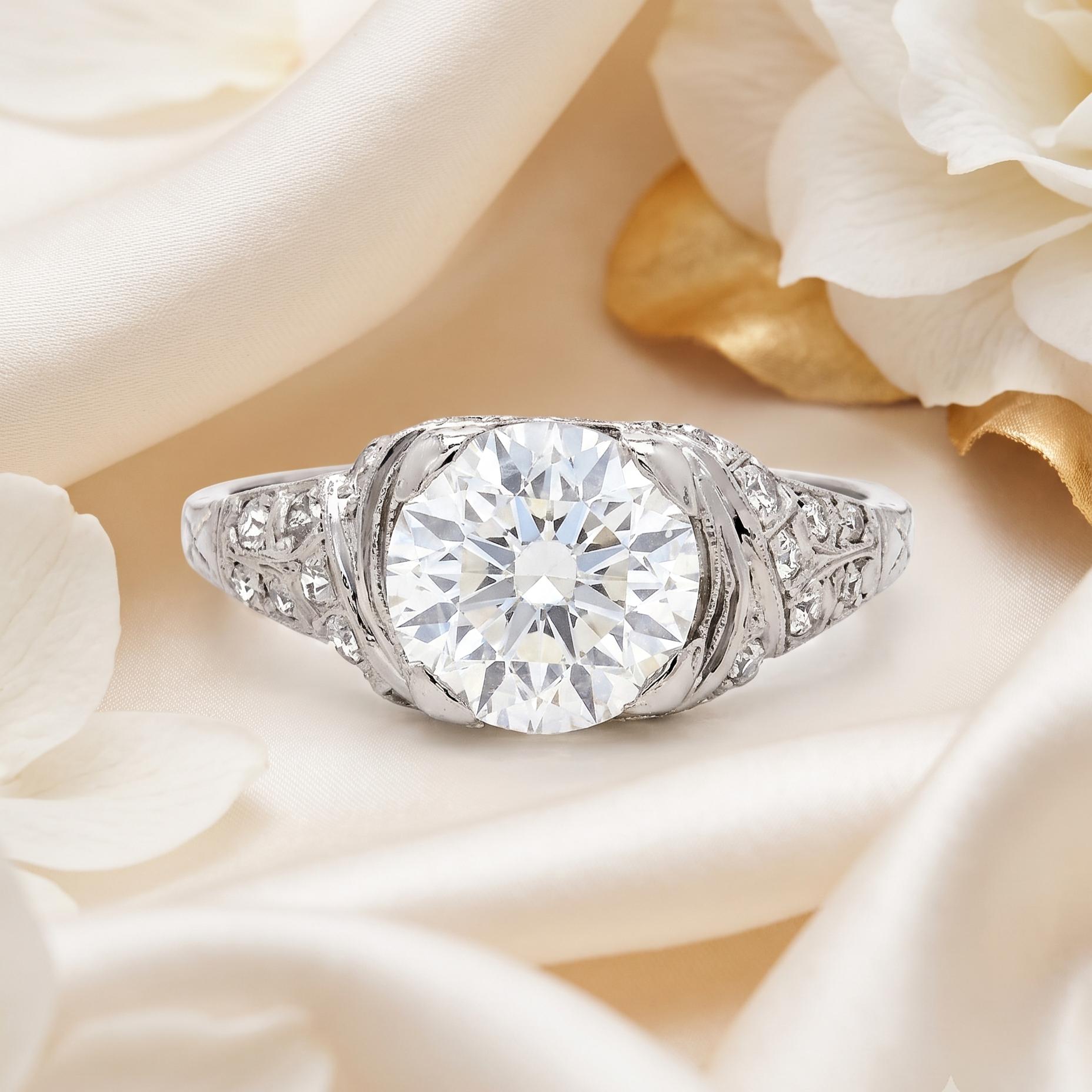 Platinum Engagement Ring with 1.89 Carat Old European Diamond L VVS2 GIA