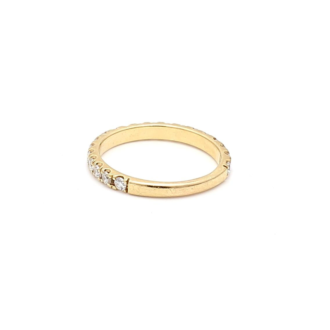 0.58 Carat Round Brilliant G VS1 Diamond 14 Karat Yellow Gold Band Ring
