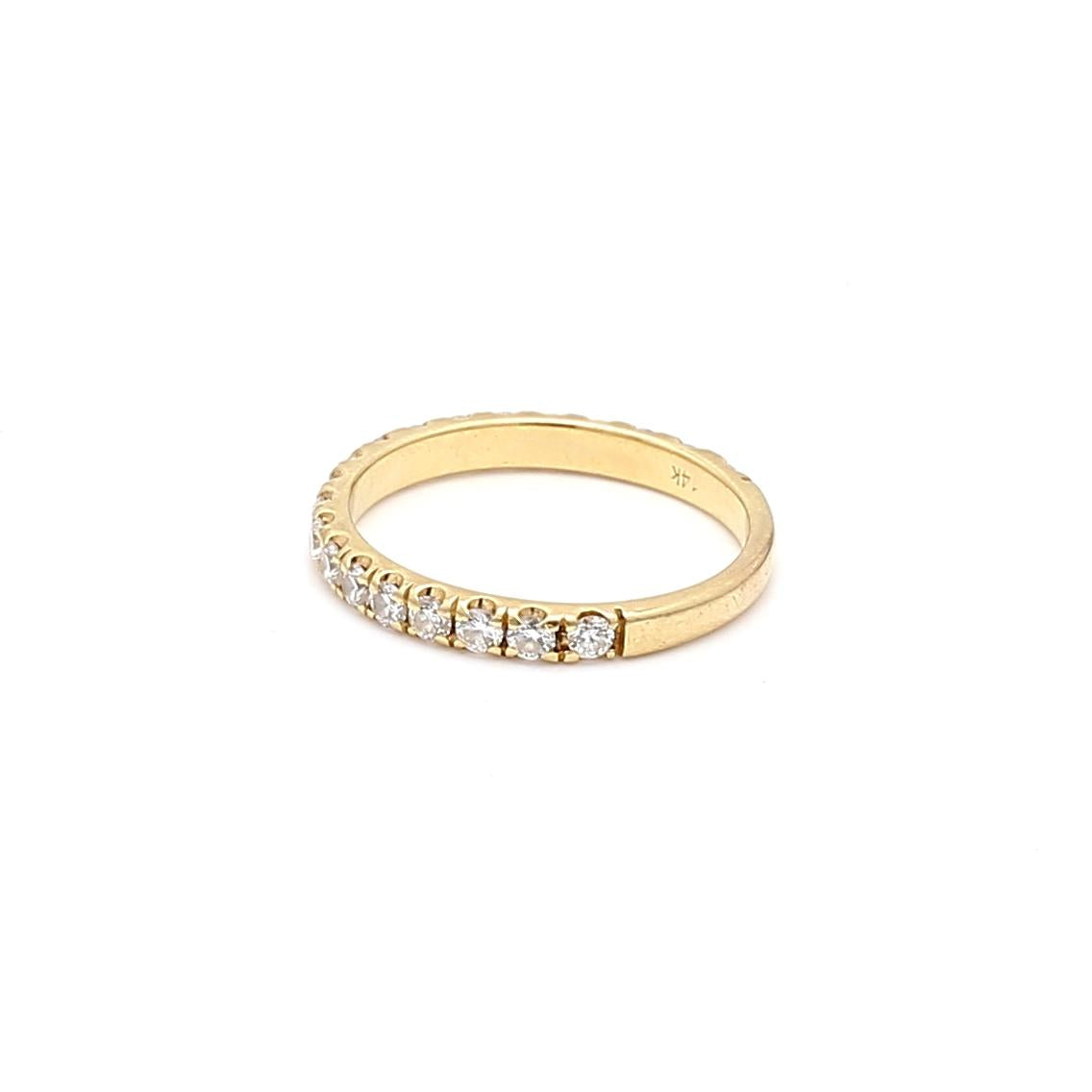 0.58 Carat Round Brilliant G VS1 Diamond 14 Karat Yellow Gold Band Ring